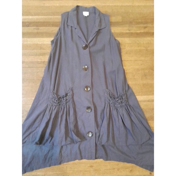 Forcynthia Size Small Boho Patch Pocket Handkerchief Hem Linen Blend Dress Blue - Picture 3 of 9